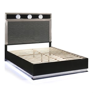 Bowery Hill Solid Wood LED Queen Platform Bed in Dark Gray and Charcoal
