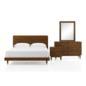 Bowery Hill Solid Wood Twin 4-Piece Bedroom Set in Walnut