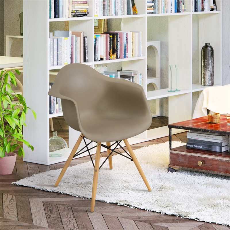 Bowery Hill 2-Piece Mid-Century Brown Dining Arm Chair Set in Plastic