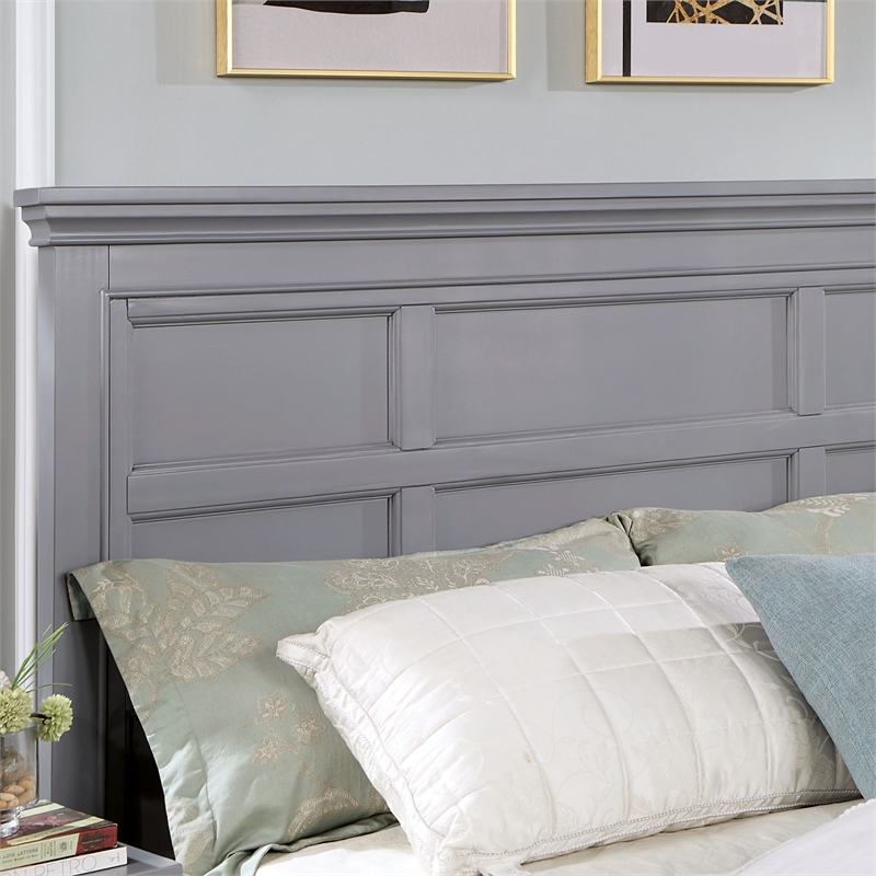 Bowery Hill Transitional Queen Bed with Drawers in Cool Gray Finish