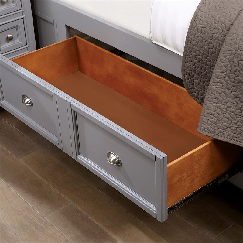 Bowery Hill Transitional Queen Bed with Drawers in Cool Gray Finish