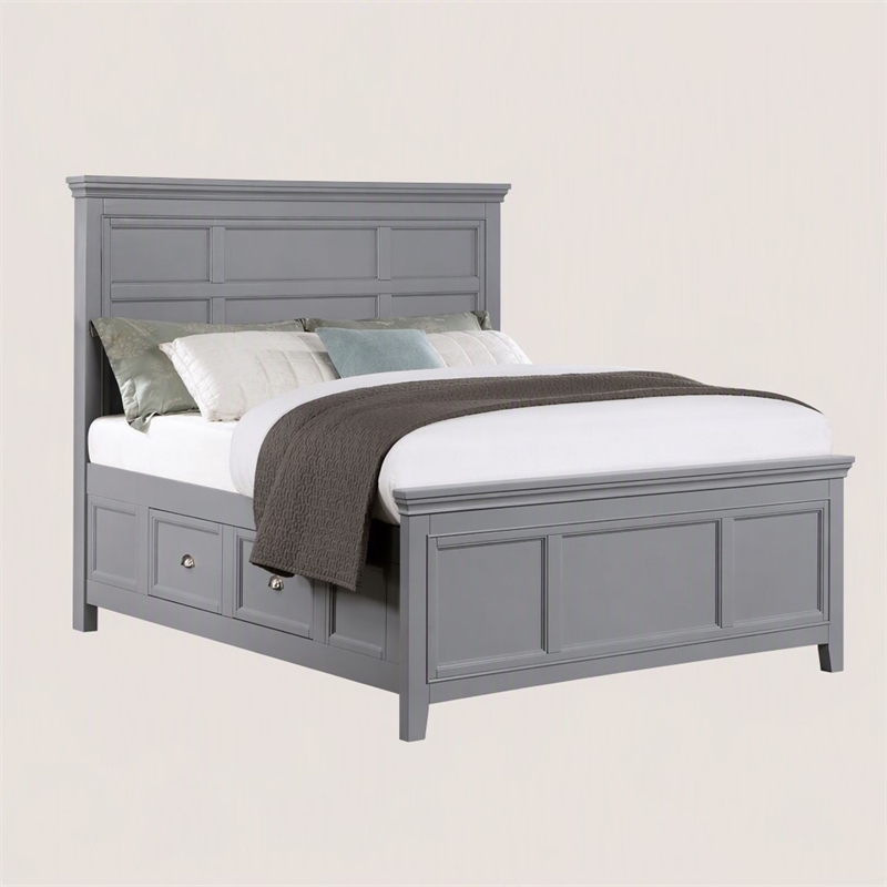 Bowery Hill Transitional Queen Bed with Drawers in Cool Gray Finish