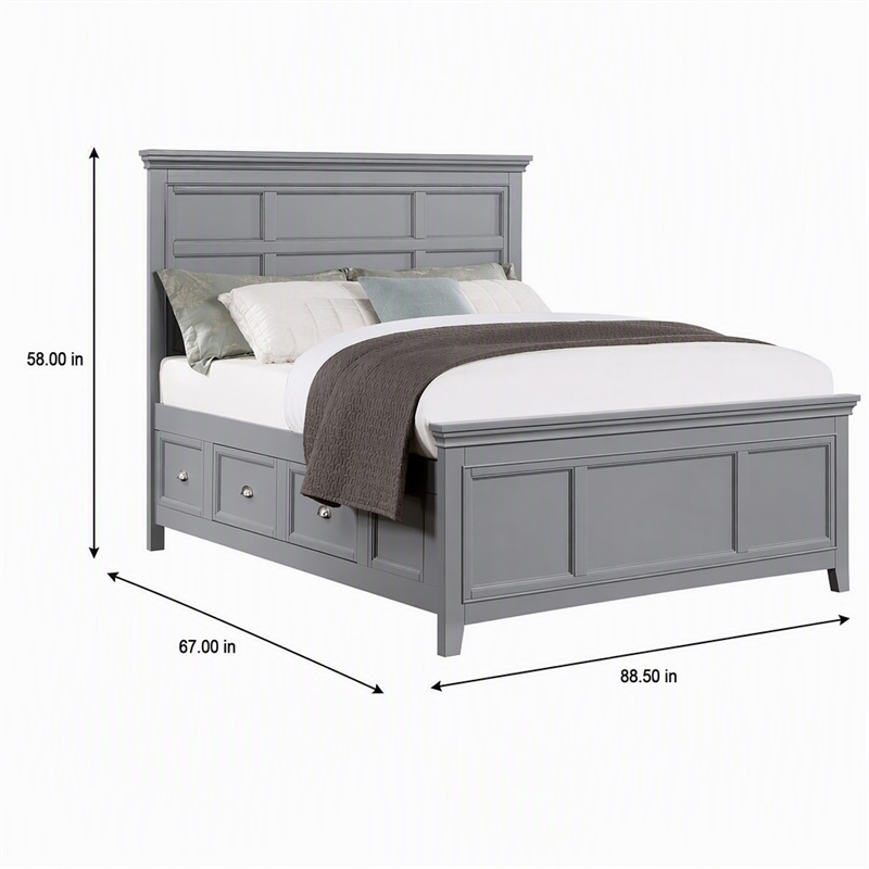 Bowery Hill Transitional Queen Bed with Drawers in Cool Gray Finish
