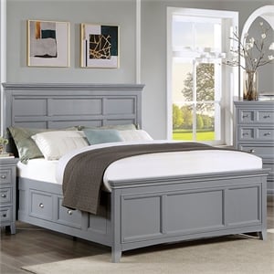 Bowery Hill Transitional Queen Bed with Drawers in Cool Gray Finish