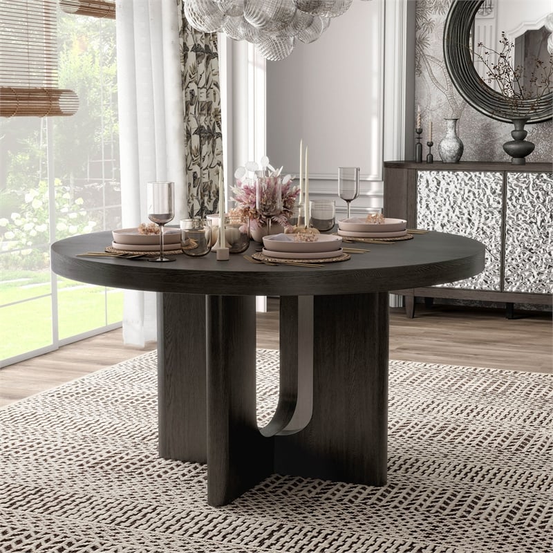 Bowery Hill Solid Wood Round Dining Table in Ash Gray