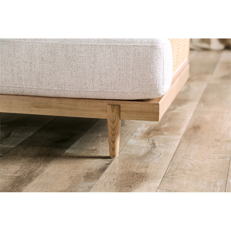 Bowery Hill Solid Wood Accent Chair with Beige Fabric in Light Oak