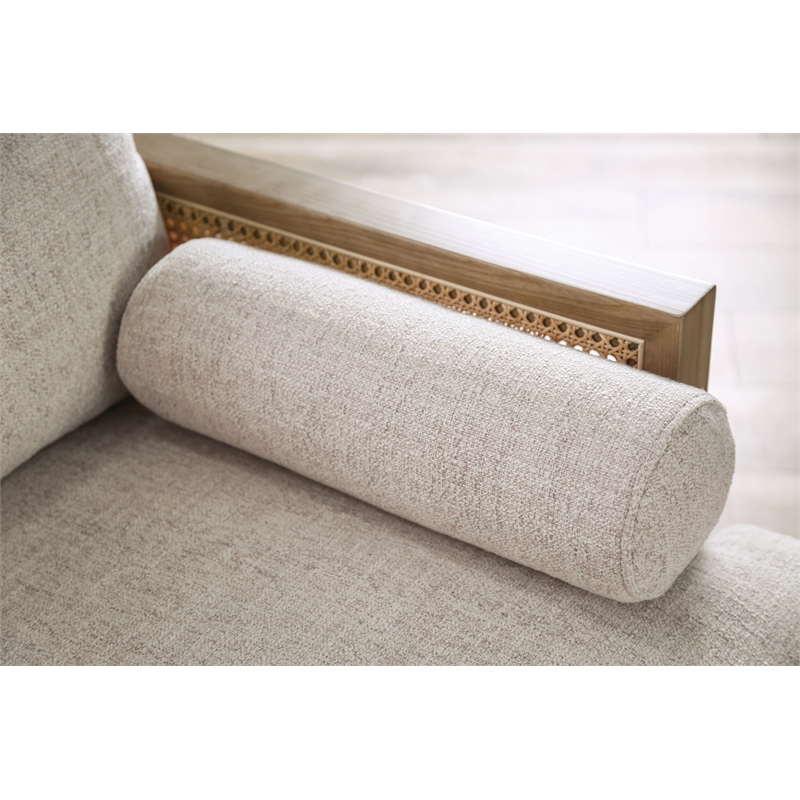 Bowery Hill Solid Wood Accent Chair with Beige Fabric in Light Oak