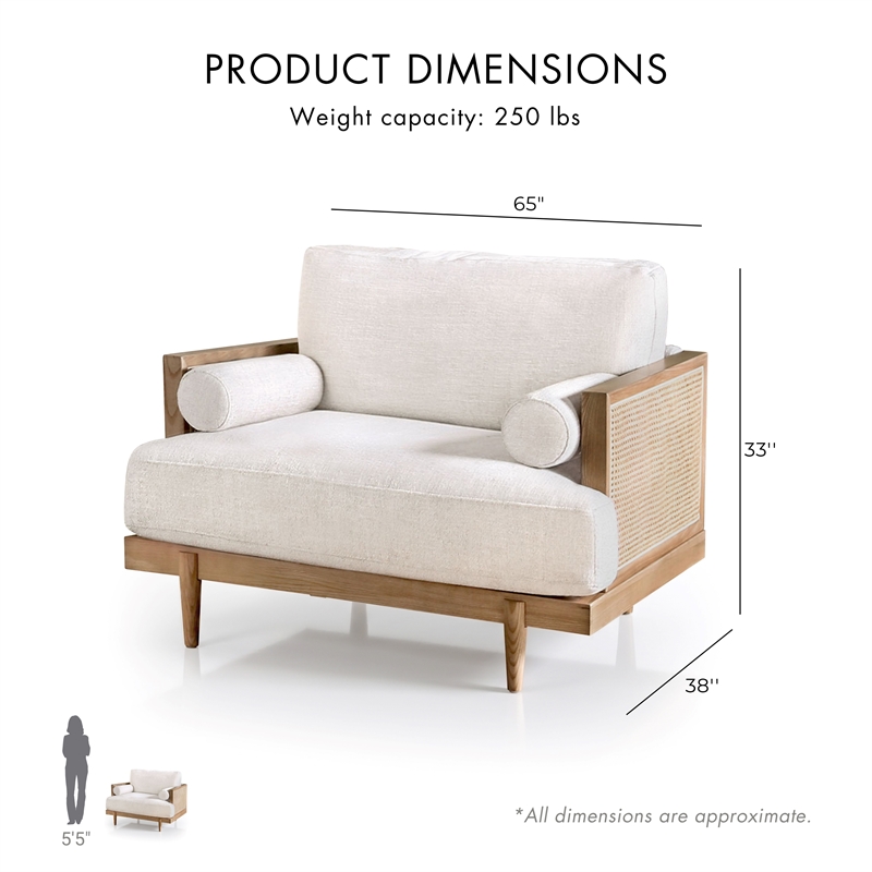 Bowery Hill Solid Wood Accent Chair with Beige Fabric in Light Oak