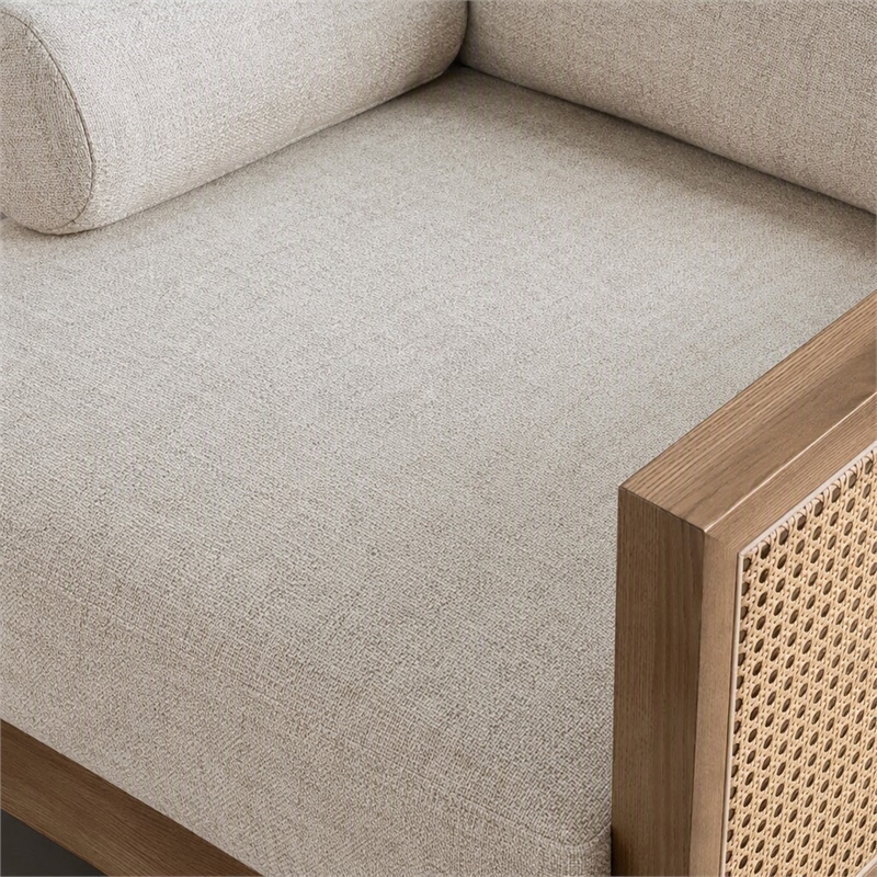 Bowery Hill Solid Wood Accent Chair with Beige Fabric in Light Oak