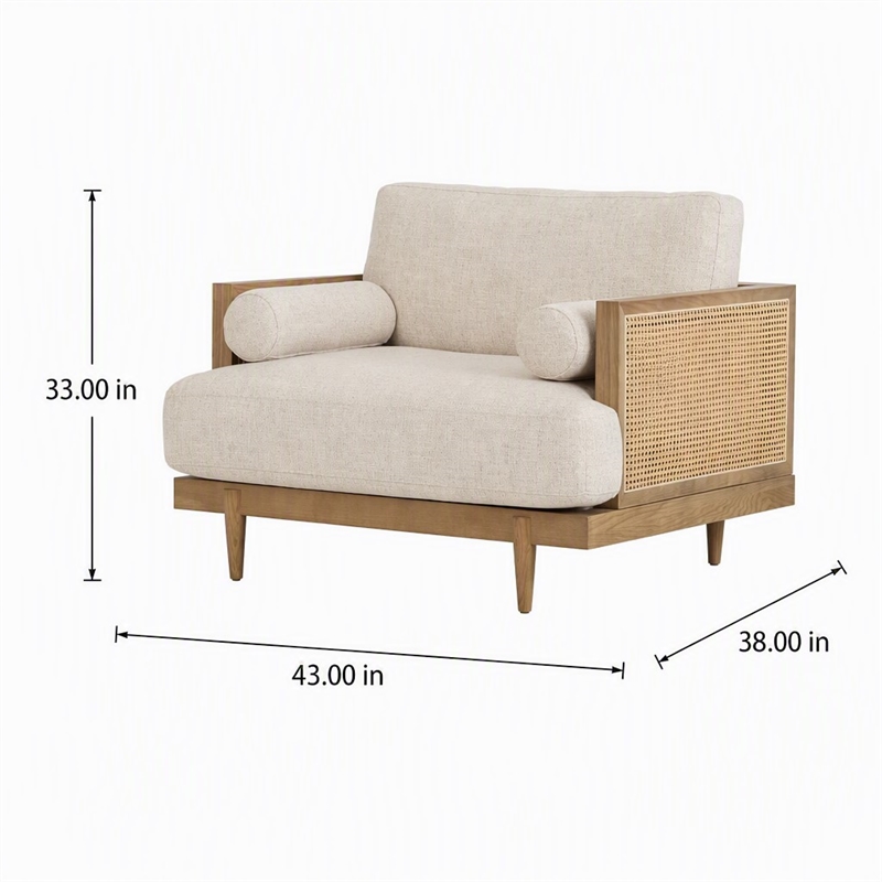 Bowery Hill Solid Wood Accent Chair with Beige Fabric in Light Oak