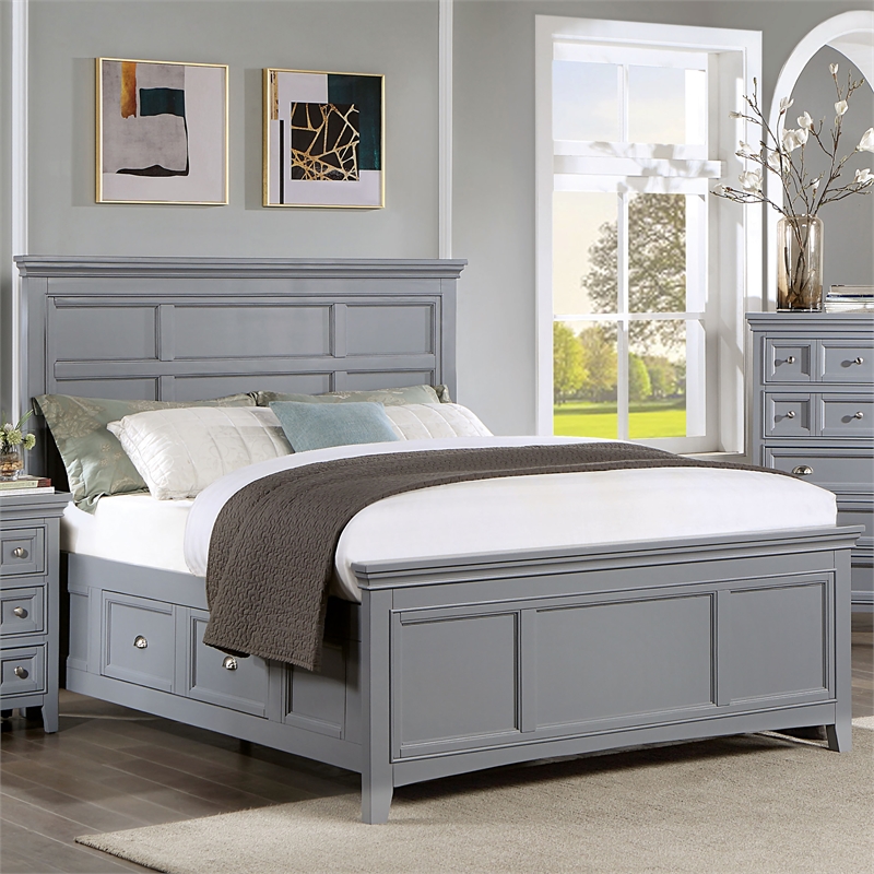 Bowery Hill Transitional Wood Full Bed with Storage in Gray