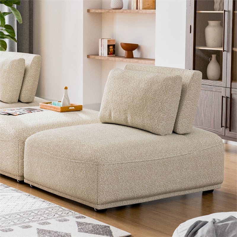 Bowery Hill Modern Beige Boucle Armless Chair with Adjustable Backrest
