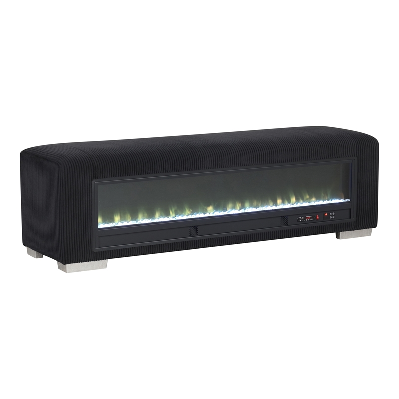 Bowery Hill Black Fabric Bench with Fireplace and Bluetooth Audio