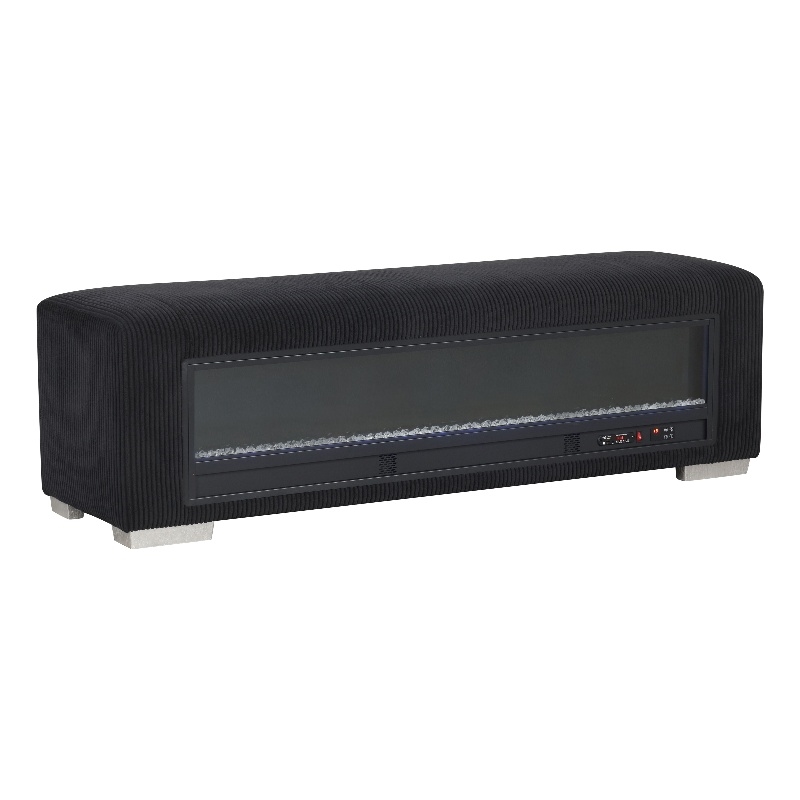 Bowery Hill Black Fabric Bench with Fireplace and Bluetooth Audio