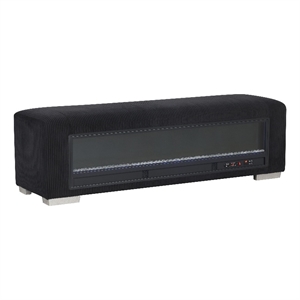 Bowery Hill Black Fabric Bench with Fireplace and Bluetooth Audio