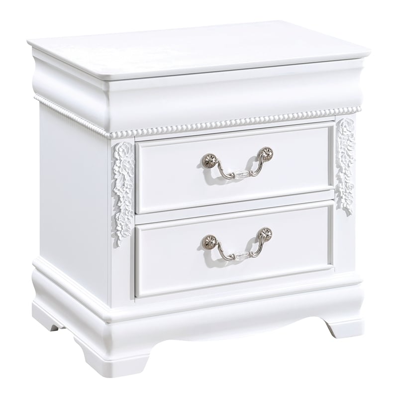 Bowery Hill Transitional 2-Drawer Nightstand with USB Port in White