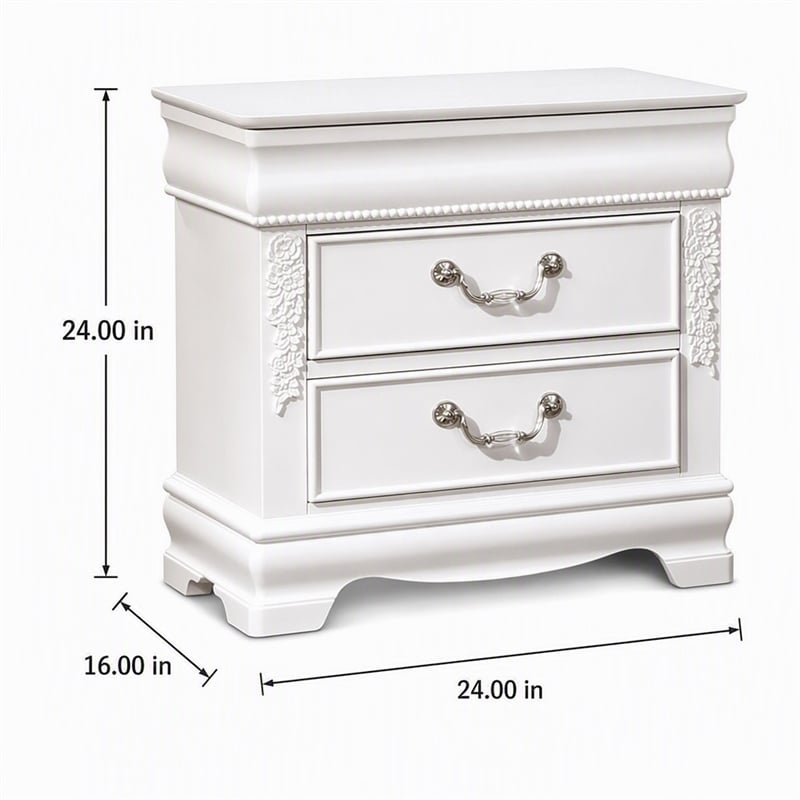 Bowery Hill Transitional 2-Drawer Nightstand with USB Port in White