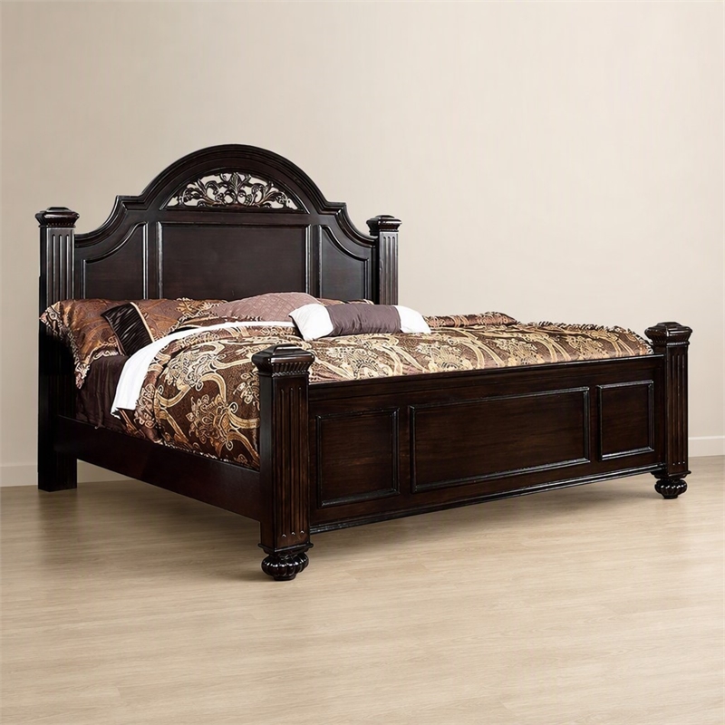 Bowery Hill Solid Wood Queen Panel Bed in Dark Walnut