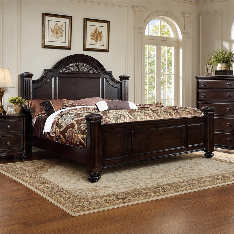 Bowery Hill Solid Wood Queen Panel Bed in Dark Walnut