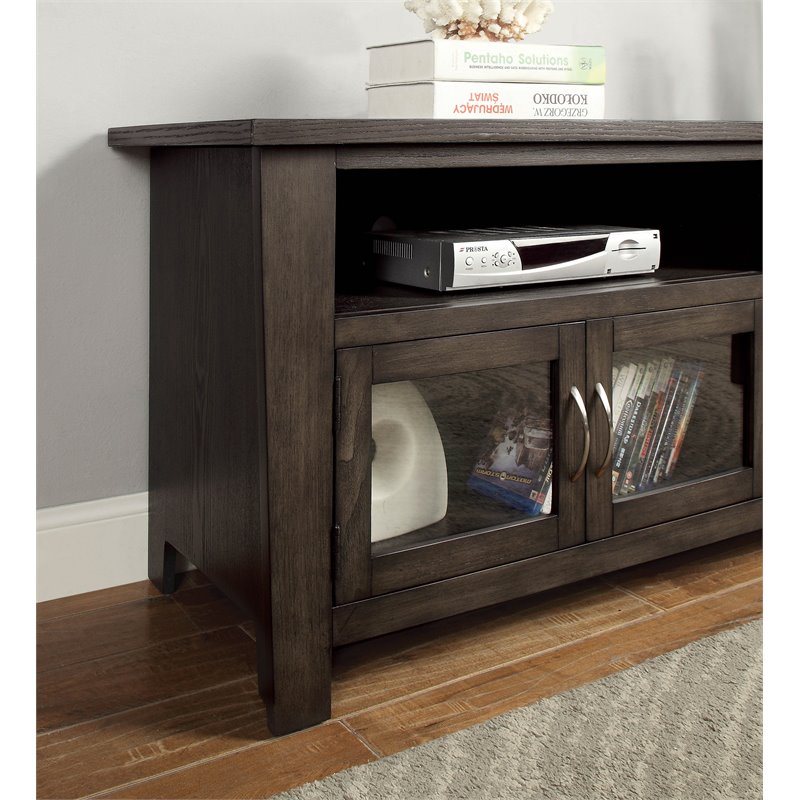 Bowery Hill Transitional 60-In TV Stand in Grey with Glass Cabinets