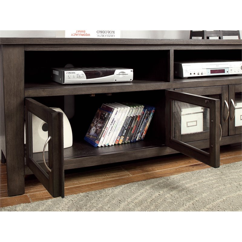 Bowery Hill Transitional 60-In TV Stand in Grey with Glass Cabinets