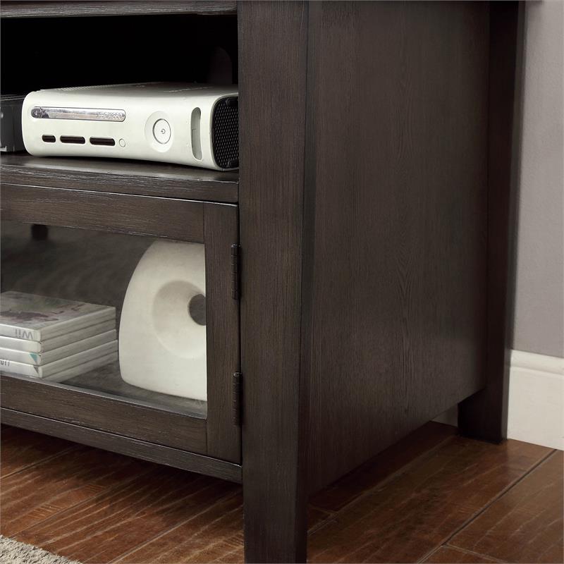 Bowery Hill Transitional 60-In TV Stand in Grey with Glass Cabinets