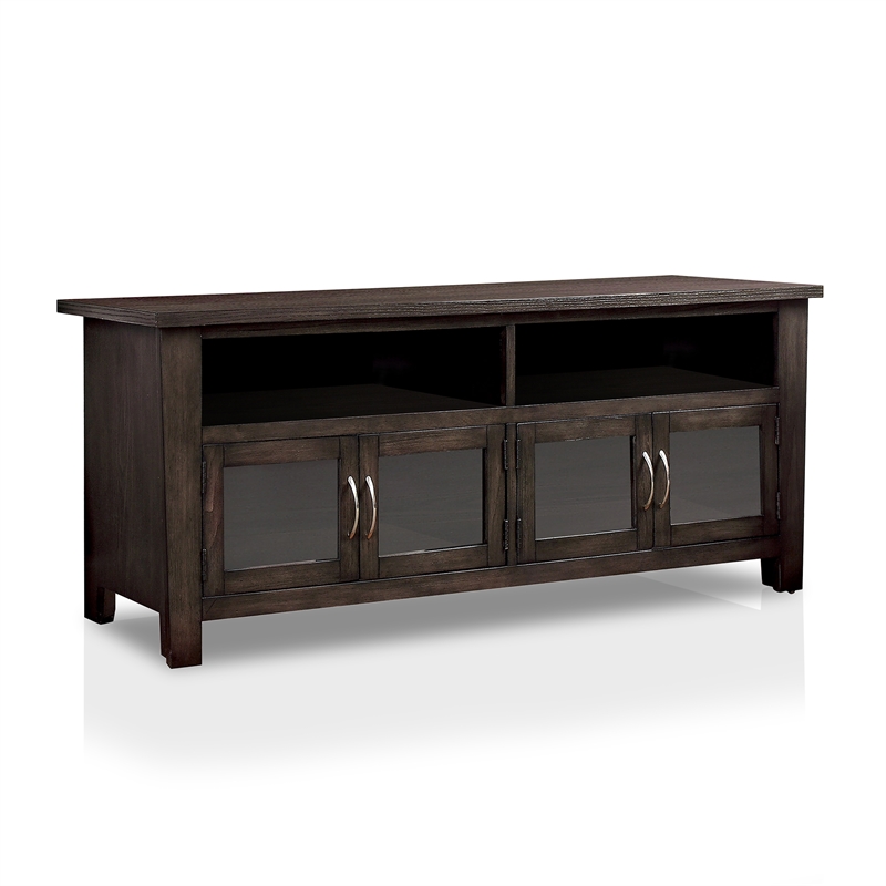 Bowery Hill Transitional 60-In TV Stand in Grey with Glass Cabinets