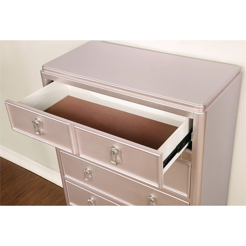 Bowery Hill Contemporary Rose Gold 5-Drawer Chest with Mirrored Accents