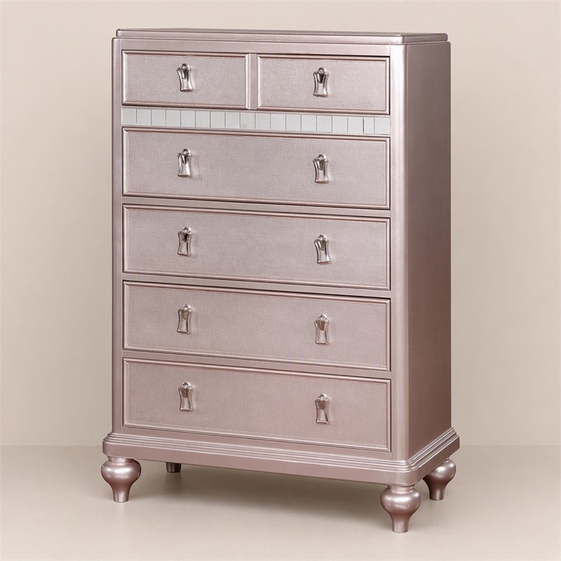 Bowery Hill Contemporary Rose Gold 5-Drawer Chest with Mirrored Accents