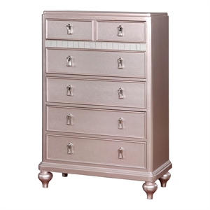 Bowery Hill Contemporary Rose Gold 5-Drawer Chest with Mirrored Accents