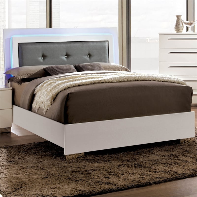 Bowery Hill King Wood Platform Bed with Tufted Faux Leather Headboard