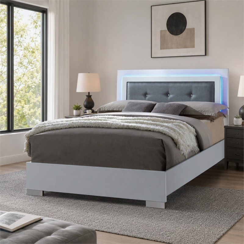 Bowery Hill King Wood Platform Bed with Tufted Faux Leather Headboard