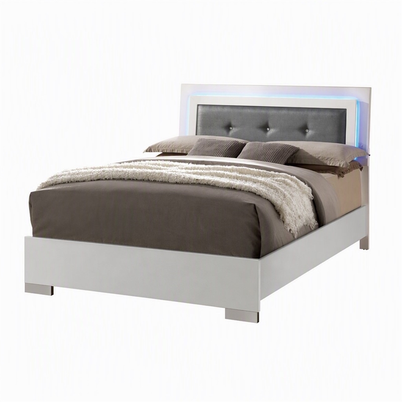 Bowery Hill King Wood Platform Bed with Tufted Faux Leather Headboard