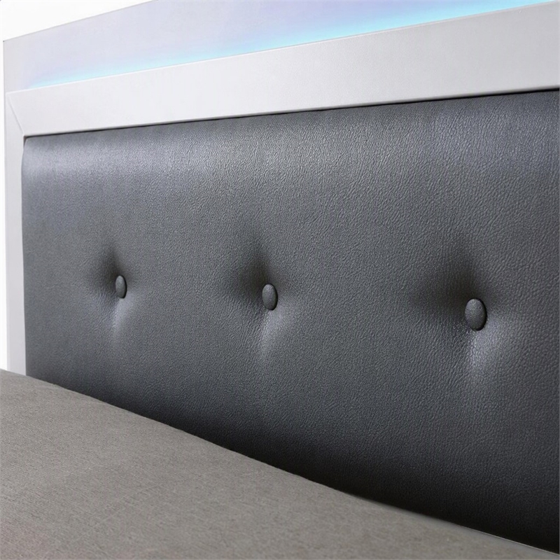 Bowery Hill King Wood Platform Bed with Tufted Faux Leather Headboard