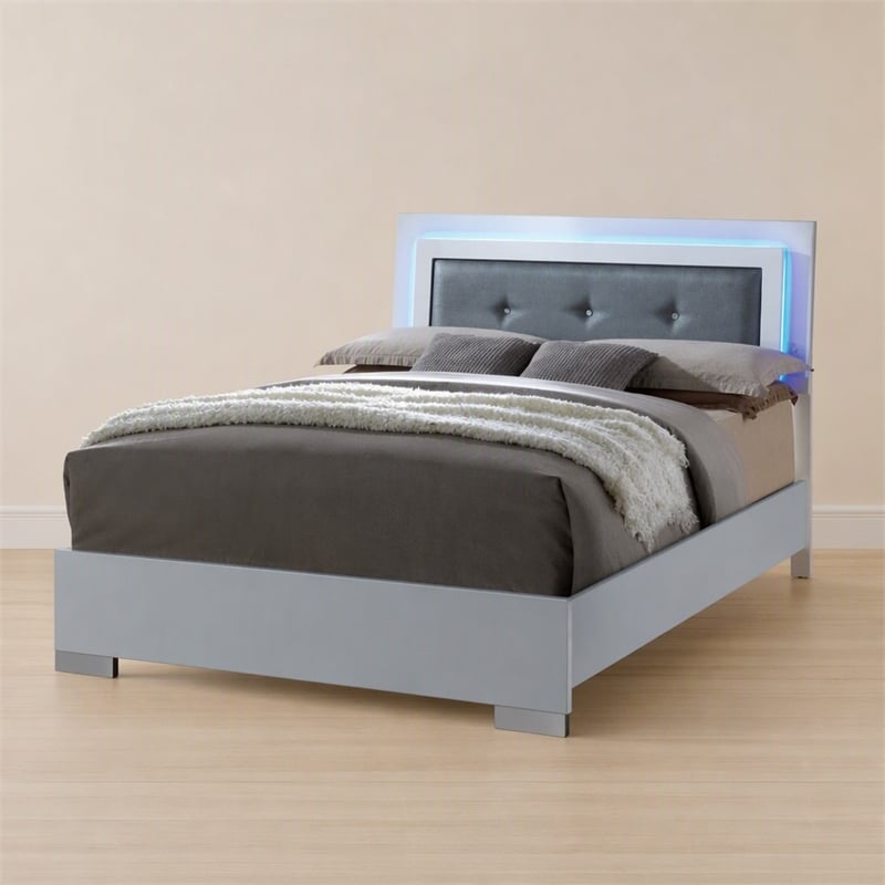 Bowery Hill King Wood Platform Bed with Tufted Faux Leather Headboard