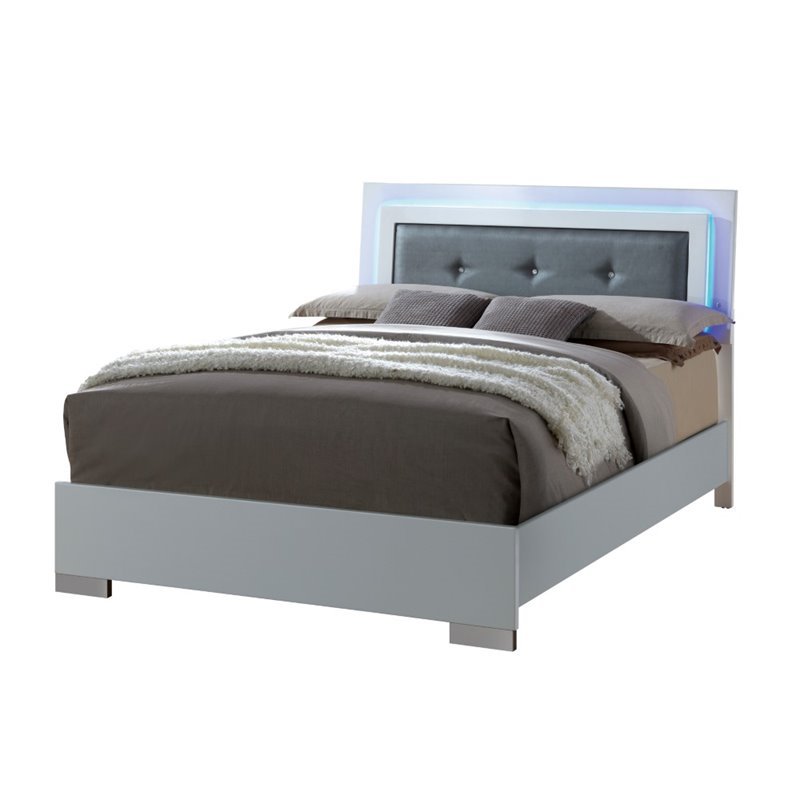 Bowery Hill King Wood Platform Bed with Tufted Faux Leather Headboard