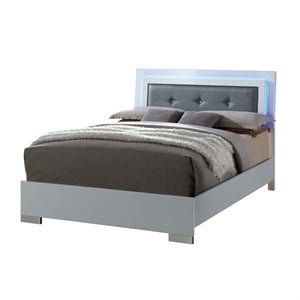 Bowery Hill King Wood Platform Bed with Tufted Faux Leather Headboard
