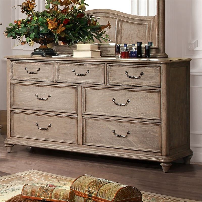 Bowery Hill Solid Wood 7-Drawer Dresser in Rustic Natural Tone Finish