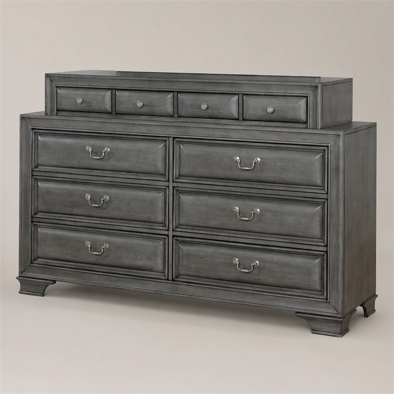 Bowery Hill Wood 10-Drawer Double Dresser in Gray