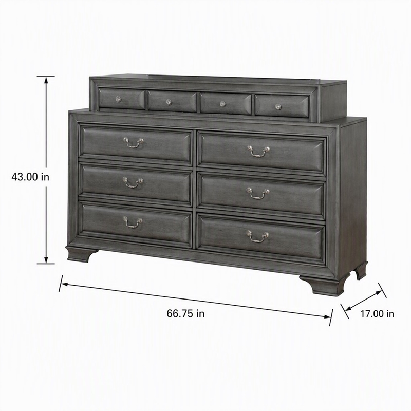 Bowery Hill Wood 10-Drawer Double Dresser in Gray