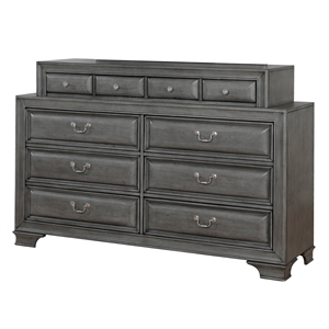 Bowery Hill Wood 10-Drawer Double Dresser in Gray