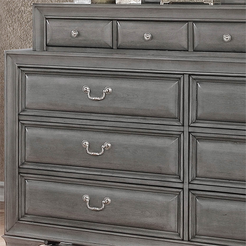 Bowery Hill Wood 10-Drawer Double Dresser in Gray