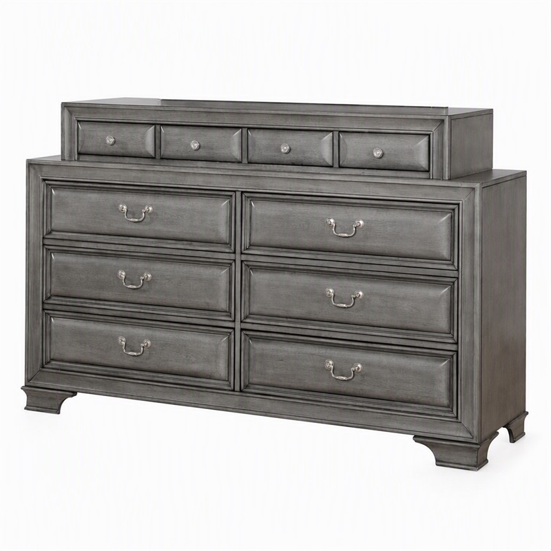 Bowery Hill Wood 10-Drawer Double Dresser in Gray