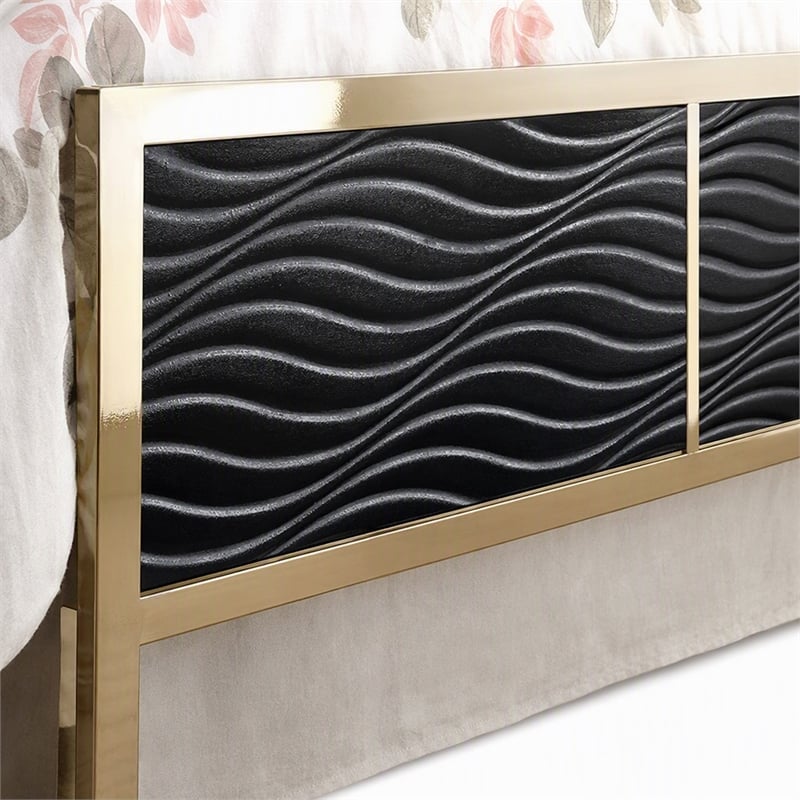 Bowery Hill Faux Leather Full/Queen Spindle Headboard in Black