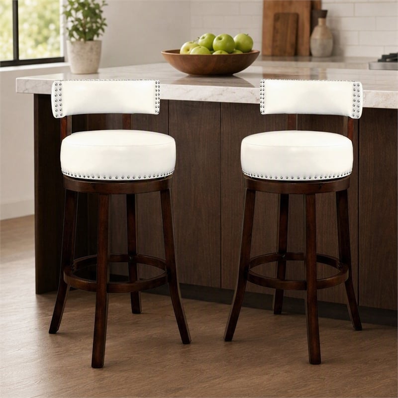 Bowery Hill Faux Leather 29-Inch Bar Stool in White (Set of 2)