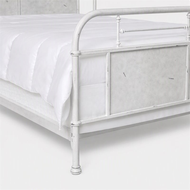 Bowery Hill Industrial Metal California King Panel Bed in Distressed White