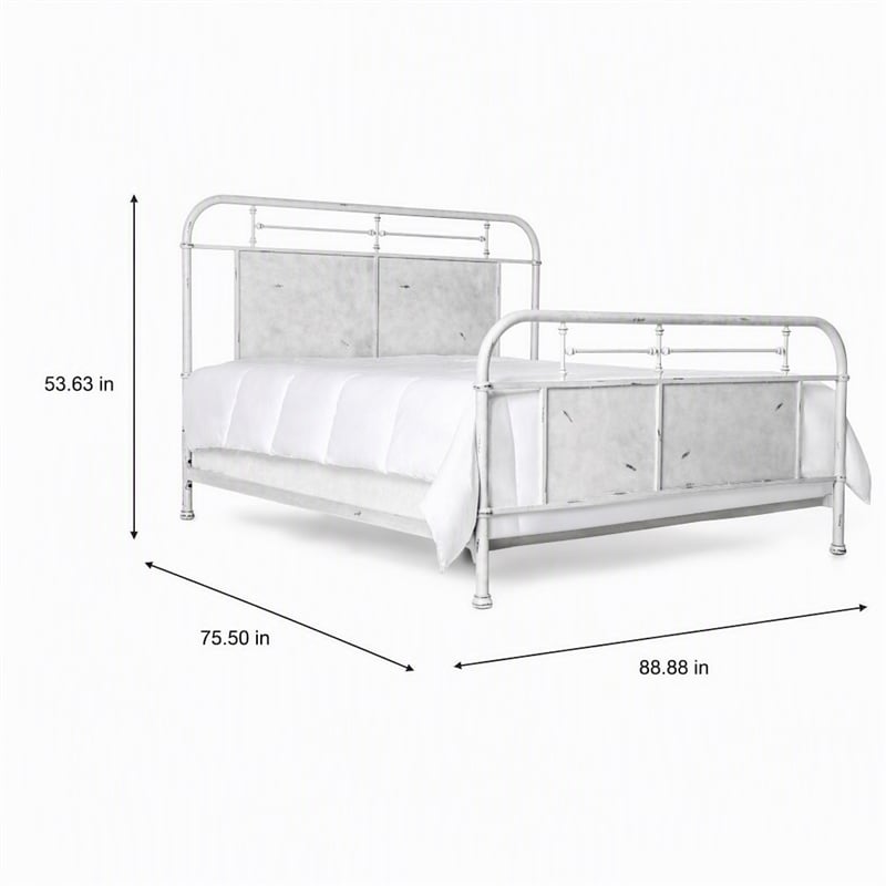 Bowery Hill Industrial Metal California King Panel Bed in Distressed White