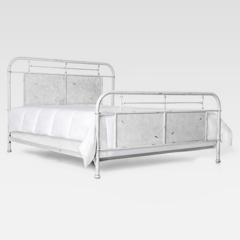 Bowery Hill Industrial Metal California King Panel Bed in Distressed White