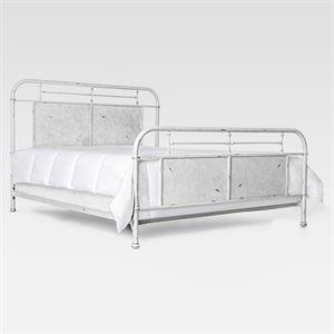 Bowery Hill Industrial Metal California King Panel Bed in Distressed White