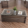 Bowery Hill Transitional Solid Wood Coffee Table with Glass Top in Grey